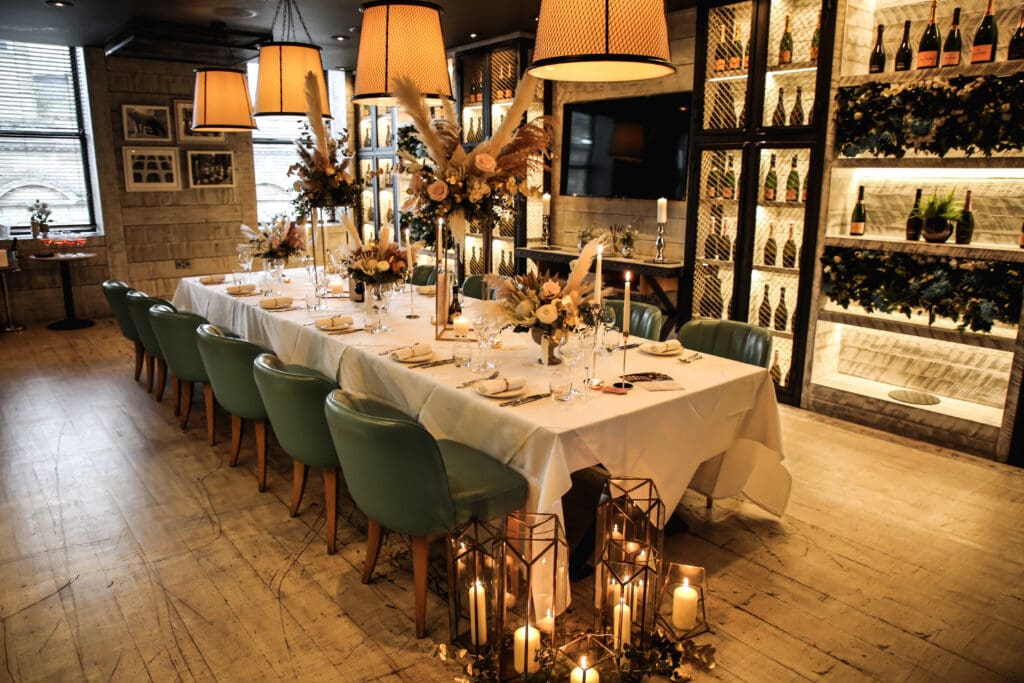 Piccolino Harrogate's private dining room it set for an event.